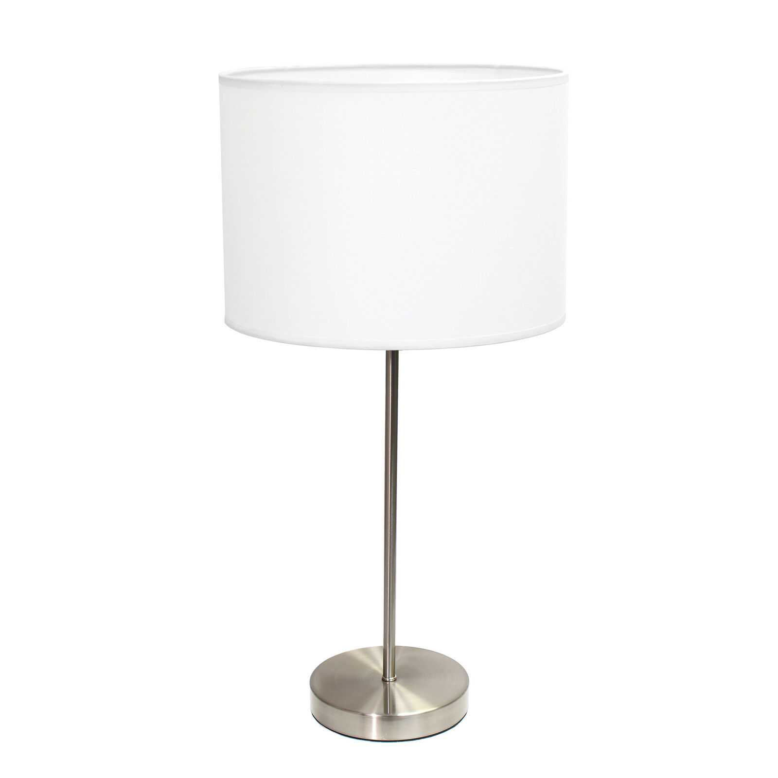 Simple Designs White Brushed Nickel Stick Lamp With Fabric Shade LT2040-WHT