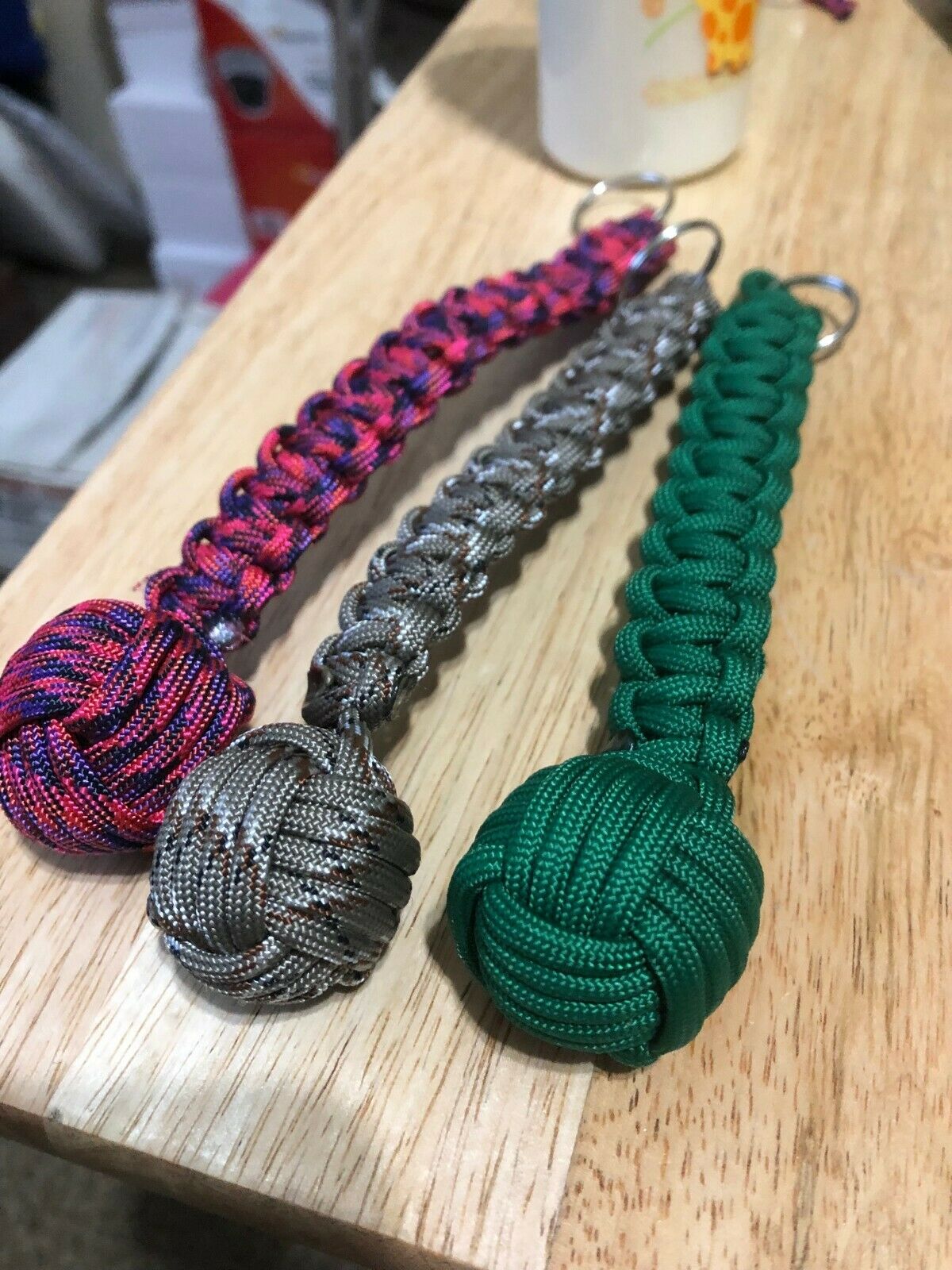 7/8" Monkey Fist Paracord Keychain Steel Ball(u-pic The Color)!made In The Usa!