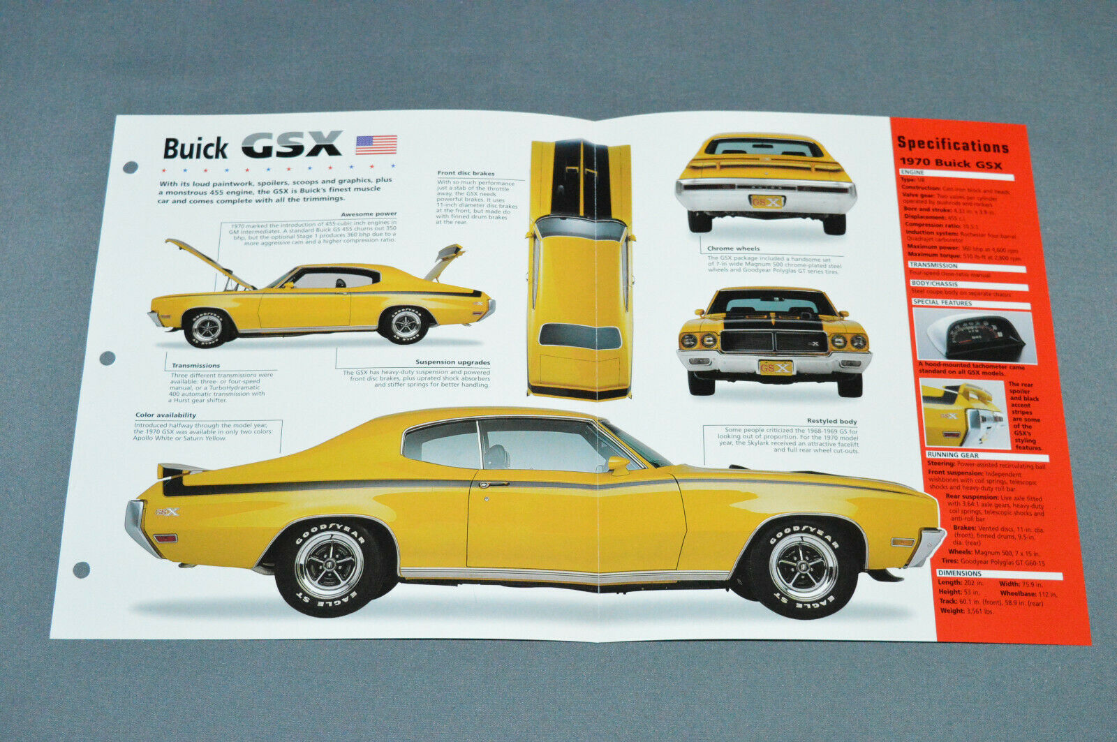 1970 BUICK GSX 455 V8 American Muscle Car SPEC SHEET BROCHURE PHOTO BOOKLET