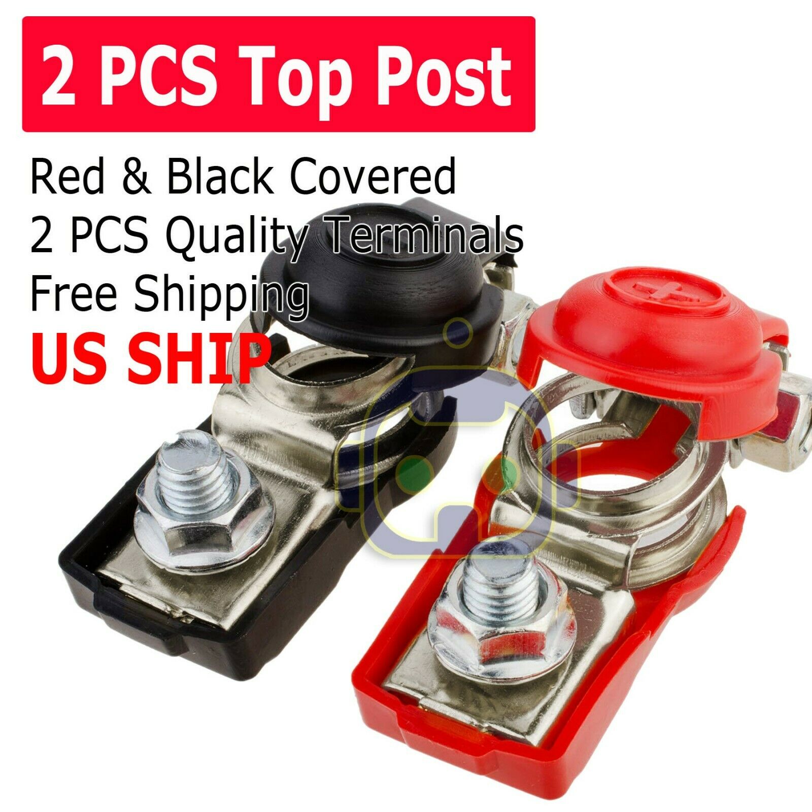 Pair Car Battery Terminal Connector Clamp Clip Negative Positive Red+Black Cover