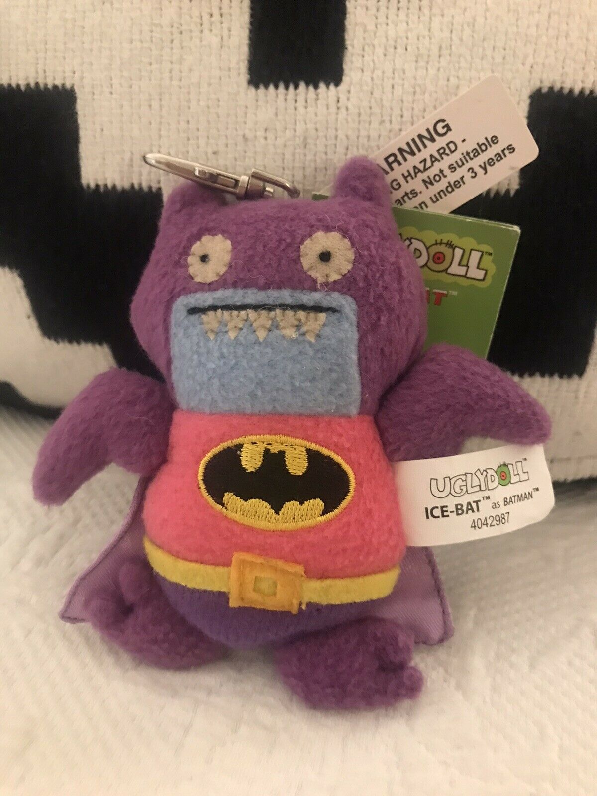 Ugly Dolls  Uglydoll Dc Comics Batman Ice-bat 4" Plush Key Chain Clip On Purple