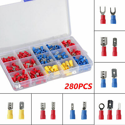280pcs Assorted Crimp Spade Terminal Insulated Electrical Wire Connector Kit Set